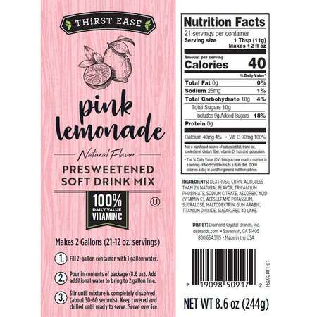THIRST EASE Drink Mix Pink Lemonade 8.6 oz., PK12 50917